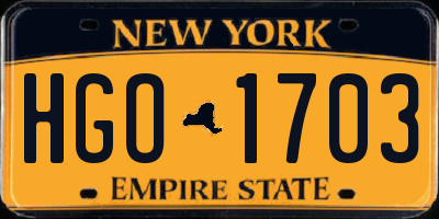 NY license plate HGO1703