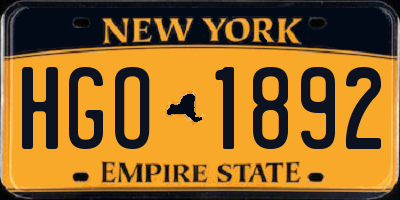 NY license plate HGO1892
