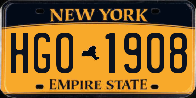 NY license plate HGO1908