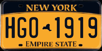 NY license plate HGO1919