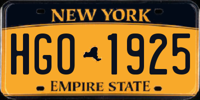 NY license plate HGO1925