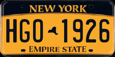 NY license plate HGO1926