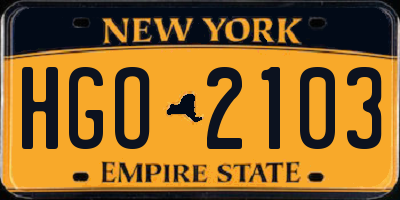 NY license plate HGO2103