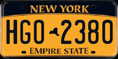 NY license plate HGO2380