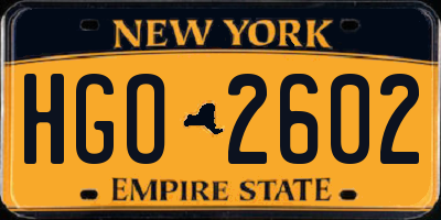 NY license plate HGO2602