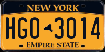 NY license plate HGO3014