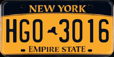 NY license plate HGO3016