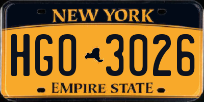 NY license plate HGO3026