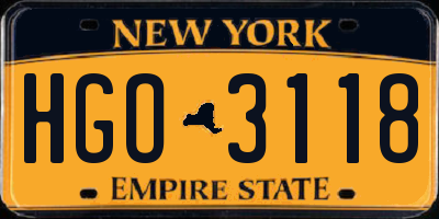 NY license plate HGO3118