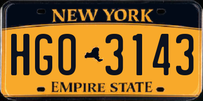 NY license plate HGO3143