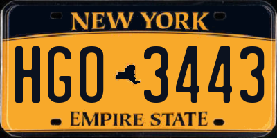 NY license plate HGO3443