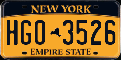 NY license plate HGO3526