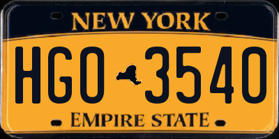 NY license plate HGO3540