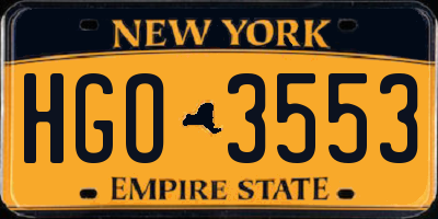 NY license plate HGO3553