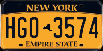 NY license plate HGO3574