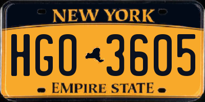 NY license plate HGO3605