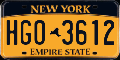 NY license plate HGO3612