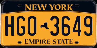 NY license plate HGO3649