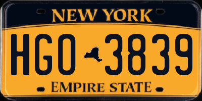 NY license plate HGO3839