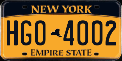 NY license plate HGO4002