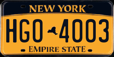 NY license plate HGO4003