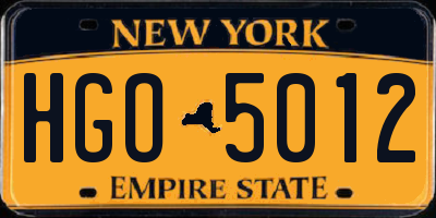 NY license plate HGO5012