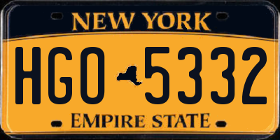 NY license plate HGO5332