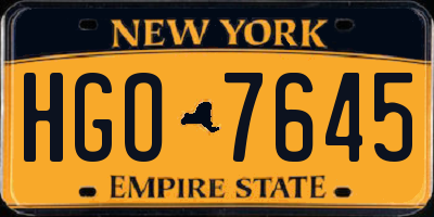 NY license plate HGO7645