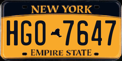 NY license plate HGO7647