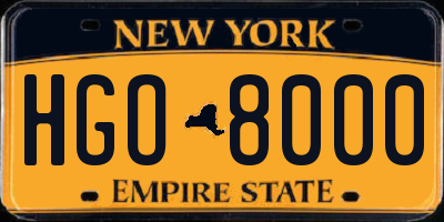 NY license plate HGO8000