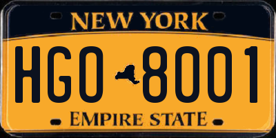 NY license plate HGO8001