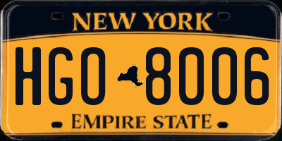 NY license plate HGO8006