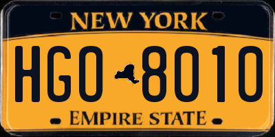 NY license plate HGO8010