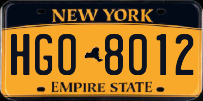 NY license plate HGO8012