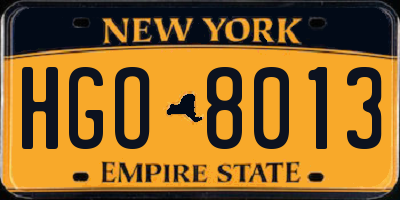 NY license plate HGO8013