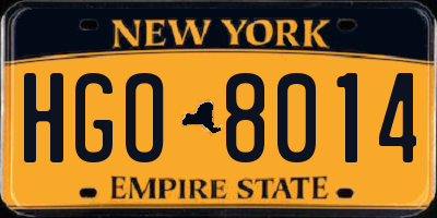 NY license plate HGO8014