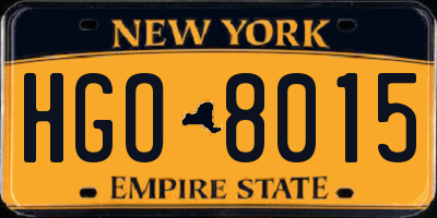 NY license plate HGO8015