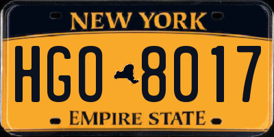 NY license plate HGO8017