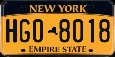 NY license plate HGO8018