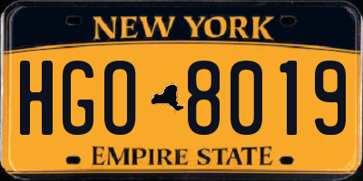 NY license plate HGO8019