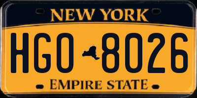 NY license plate HGO8026