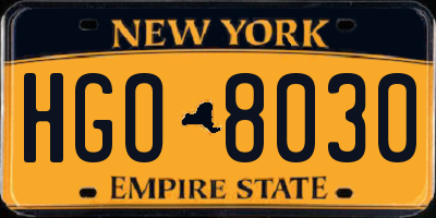 NY license plate HGO8030