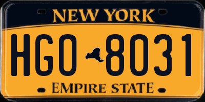 NY license plate HGO8031