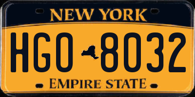 NY license plate HGO8032