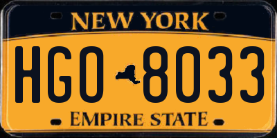 NY license plate HGO8033