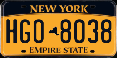 NY license plate HGO8038