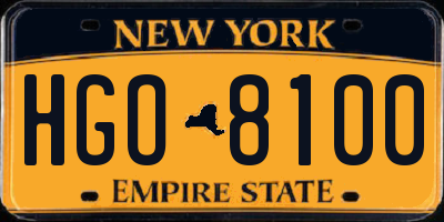 NY license plate HGO8100