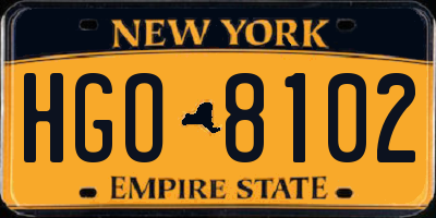 NY license plate HGO8102