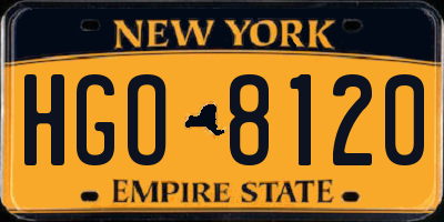 NY license plate HGO8120