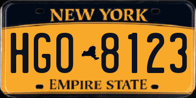 NY license plate HGO8123